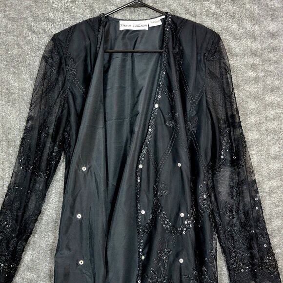 French Collizioni Jacket Womens M Black Embroidered Sequin Beaded Evening Coat - Picture 4 of 12